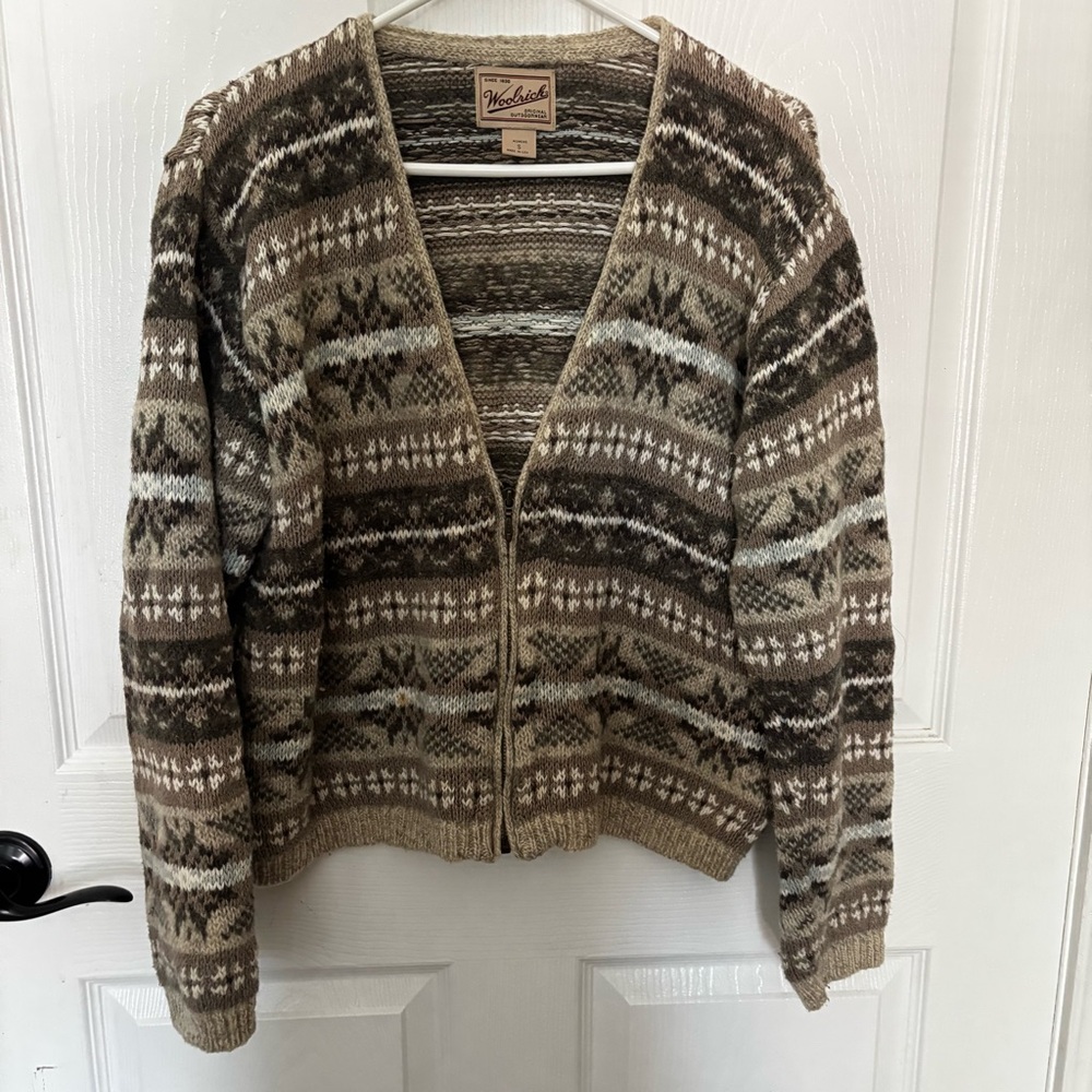 Woolrich Cardigan Womens Small Vintage Wool Fair Isle Nordic Half Zip Birds eye